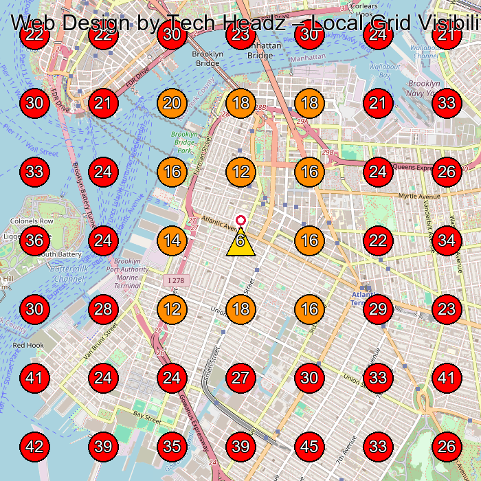 Web Design by Tech Headz GeoGrid visibility map for Computer Repair Service in None